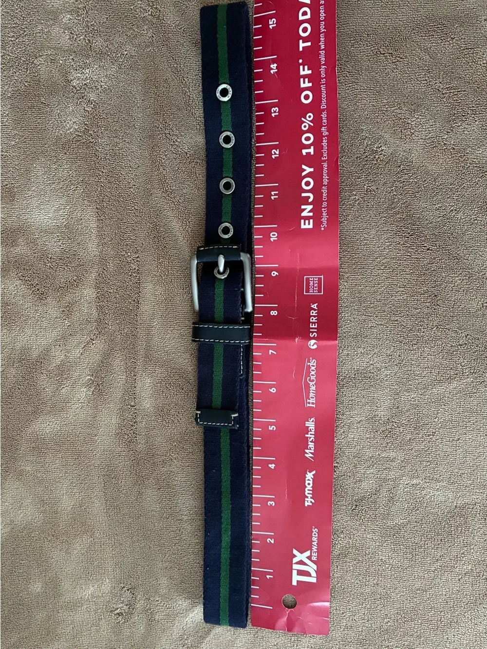 Coach Navy and Green Striped Webbing Belt Strap